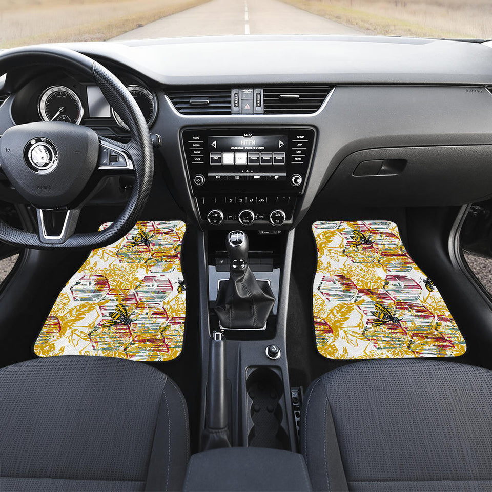 Cool Bee Honeycomb Leaves Pattern Front And Back Car Mats