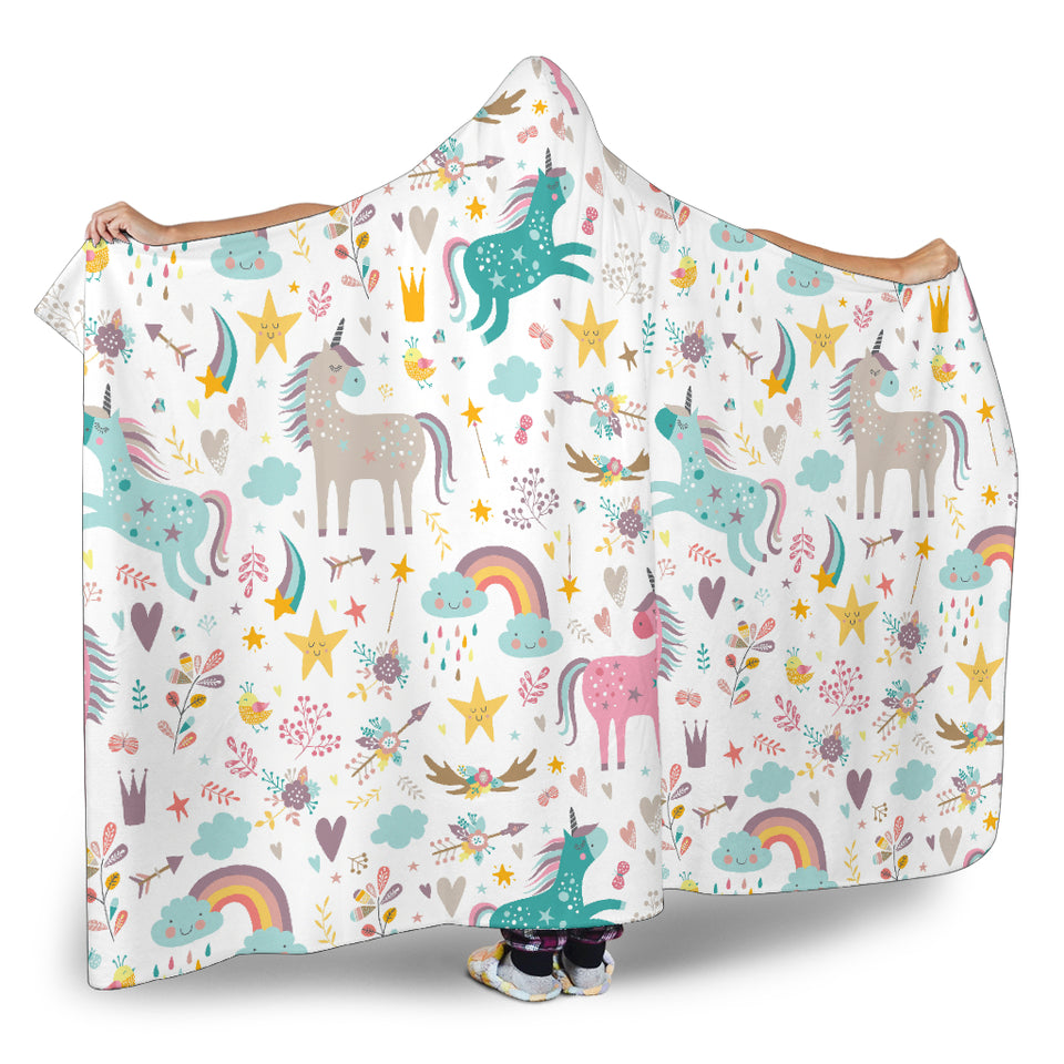 Colorful Unicorn Pattern Hooded Blanket