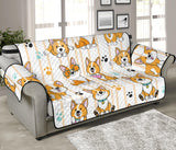 Cute dog corgi striped background pattern Sofa Cover Protector
