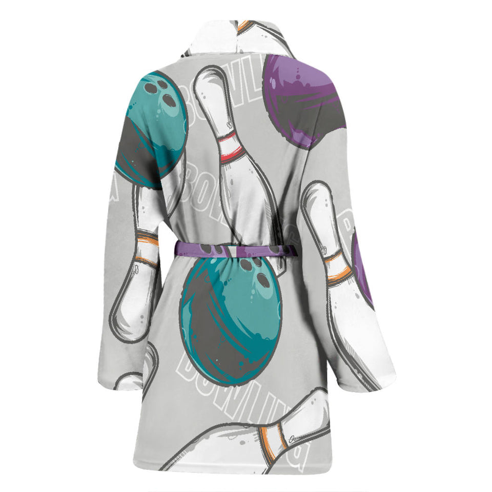 Bowling Ball And Pin Gray Background Women'S Bathrobe