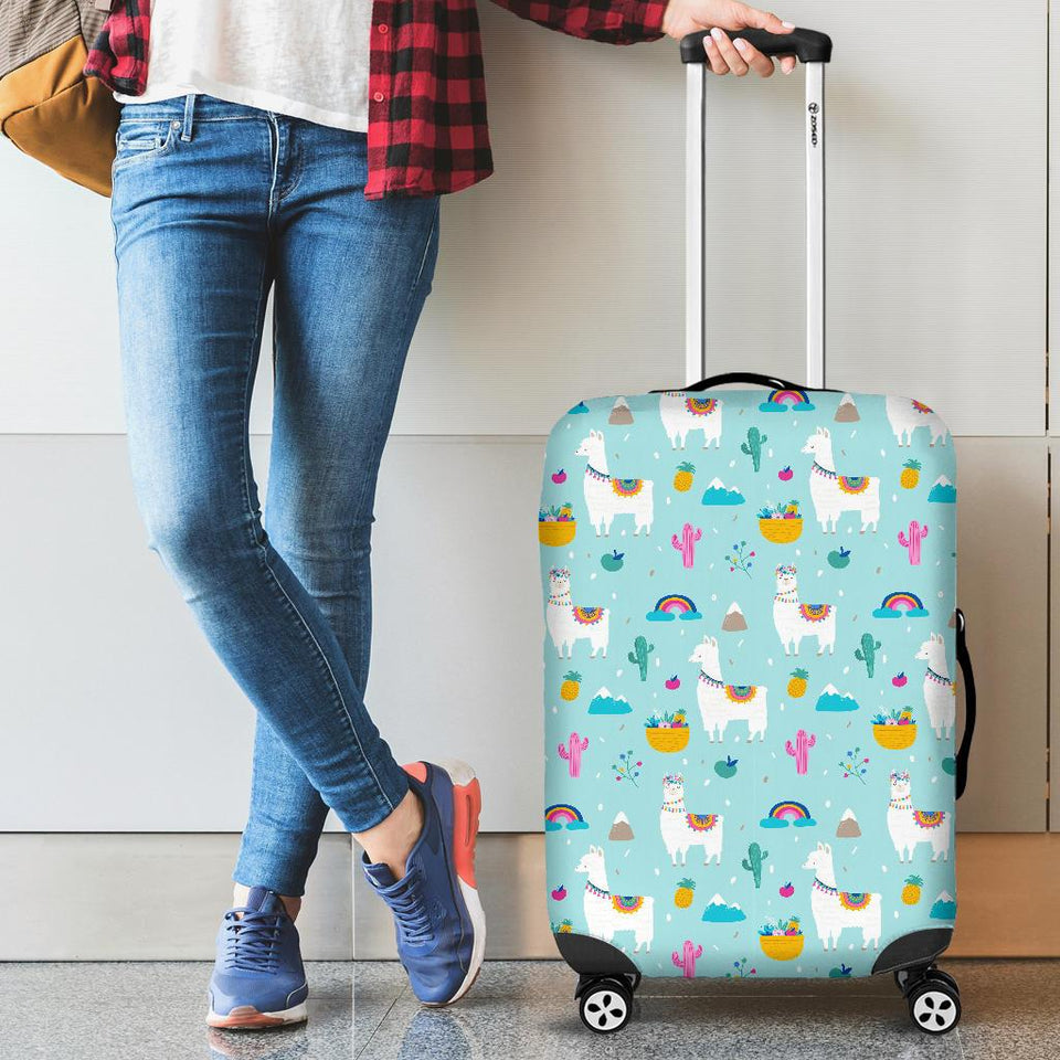 Llama Alpaca Cactus Leaves Pattern Cabin Suitcases Luggages