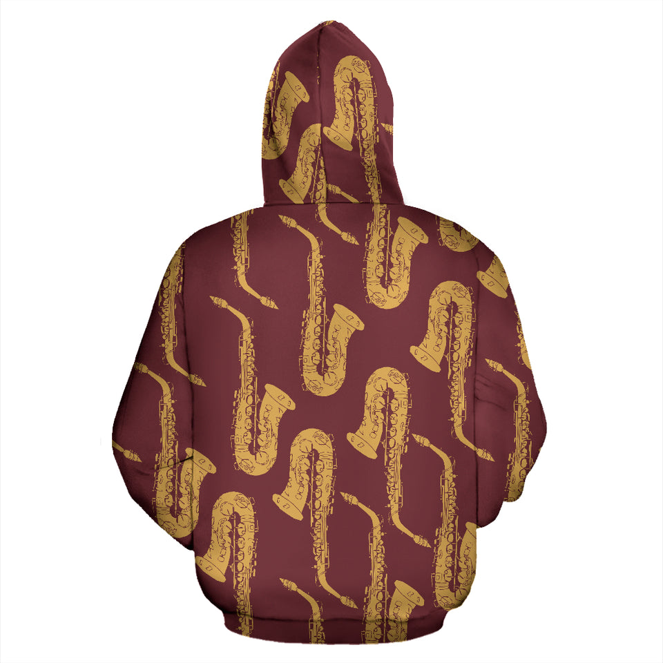 Hand Drawn Gold Saxophone Red Background  Zip Up Hoodie