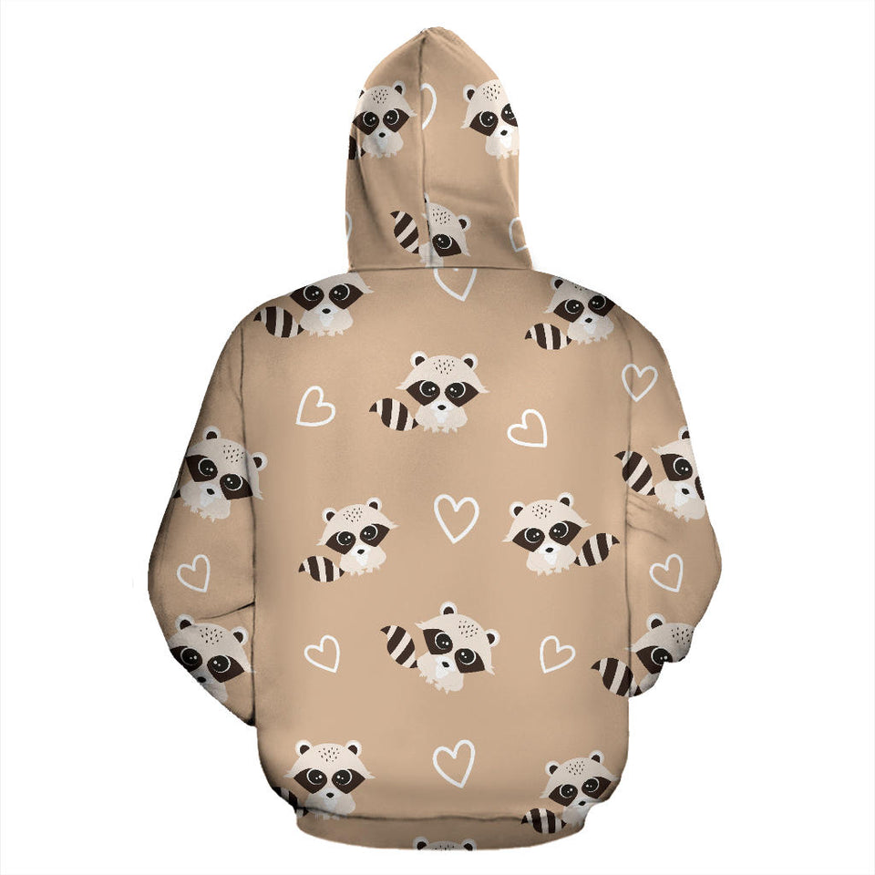 Cute Raccoon Heart Pattern Men Women Pullover Hoodie