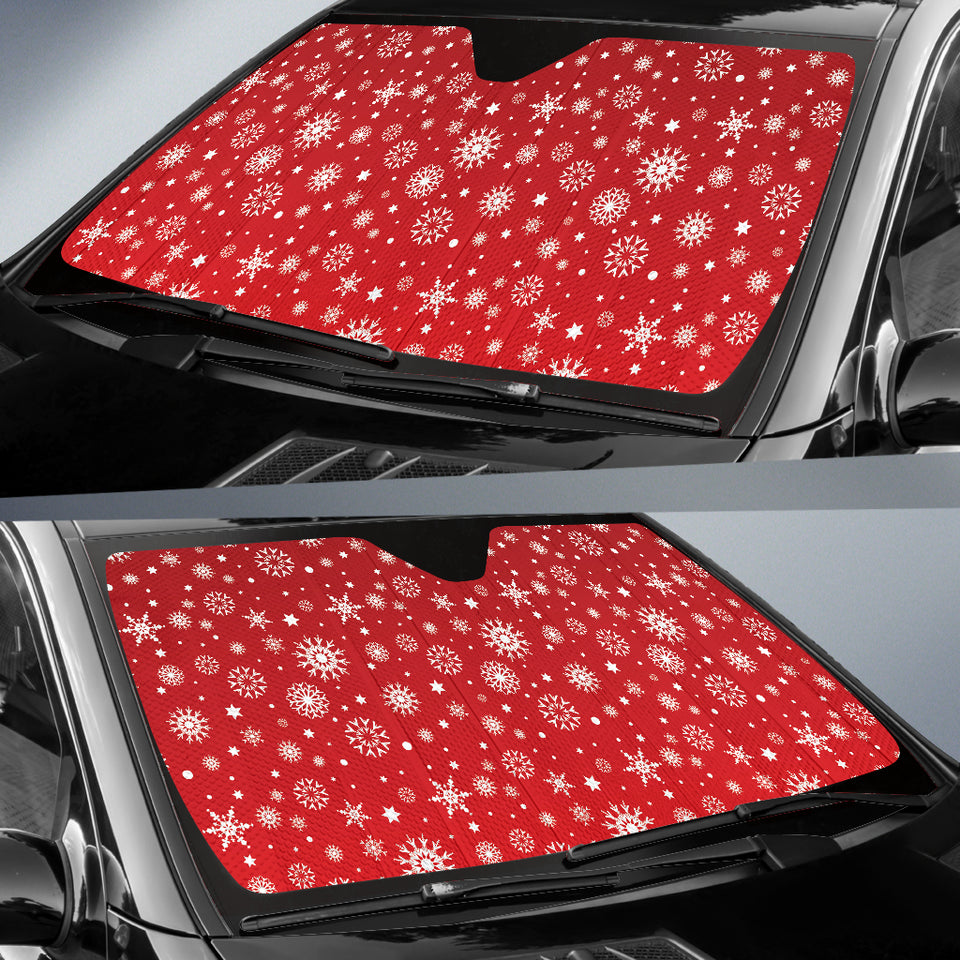 Snowflake Pattern Red Background Car Sun Shade