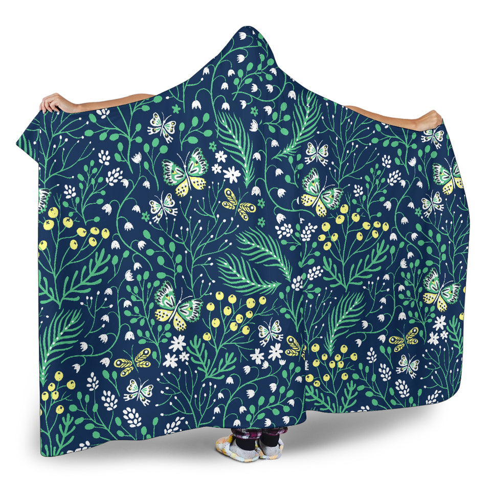 Butterfly Leaves Pattern Hooded Blanket