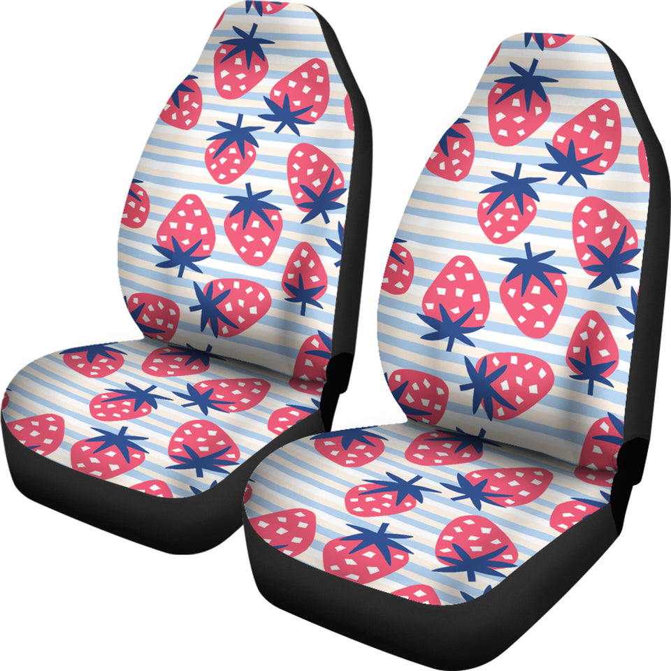 Strawberry Pattern Blue Lines Background  Universal Fit Car Seat Covers
