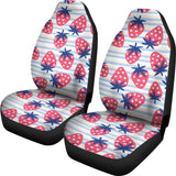 Strawberry Pattern Blue Lines Background  Universal Fit Car Seat Covers