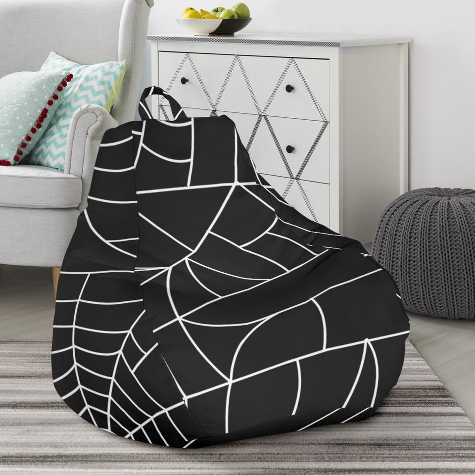 Spider Web Pattern Black Background White Cobweb Bean Bag Cover