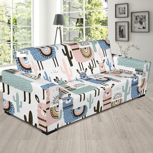 Lama Alpaca Cactus Hand Drawn Pattern Sofa Slipcover