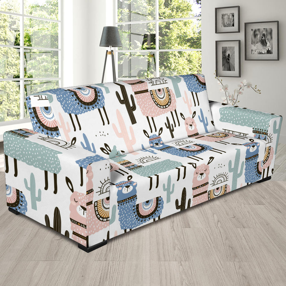 Lama Alpaca Cactus Hand Drawn Pattern Sofa Slipcover