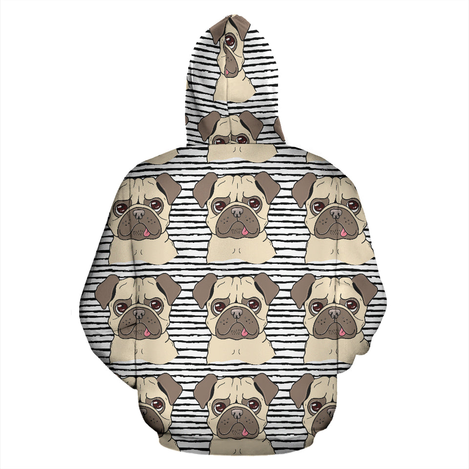Happy Pug Pattern Zip Up Hoodie