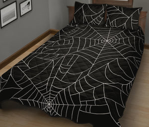 Spider web pattern Black background white cobweb Quilt Bed Set