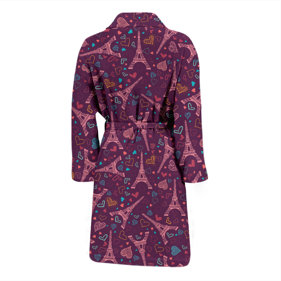 Eiffel Tower Heart Pattern Print Design 04 Men's Bathrobe