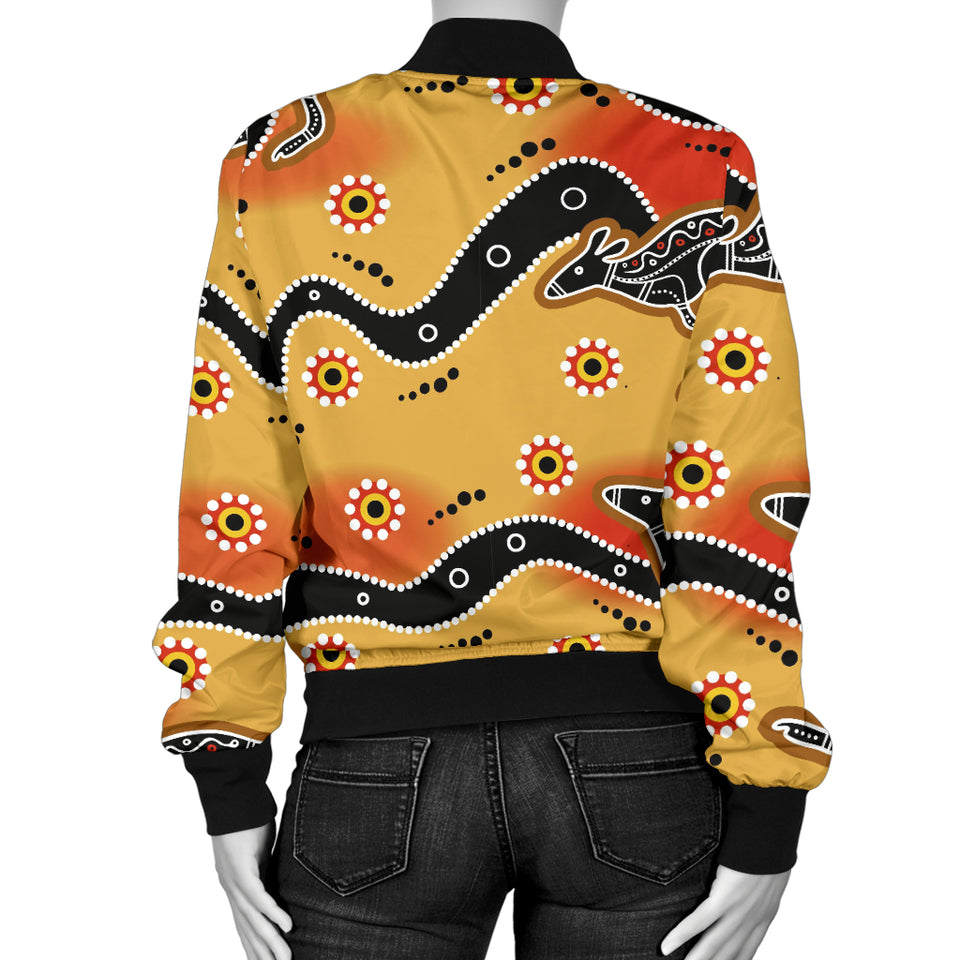 Kangaroo Australian Aboriginal Art Pattern Women'S Bomber Jacket