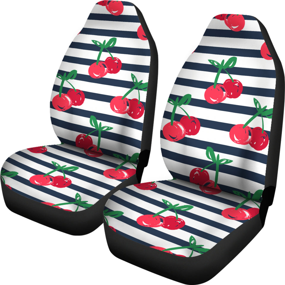 Hand Drawn Cherry Pattern Striped Background  Universal Fit Car Seat Covers