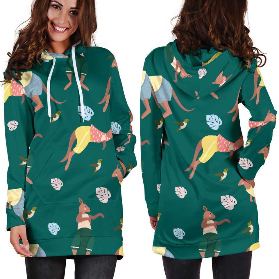 Kangaroo Leaves Pattern Women'S Hoodie Dress
