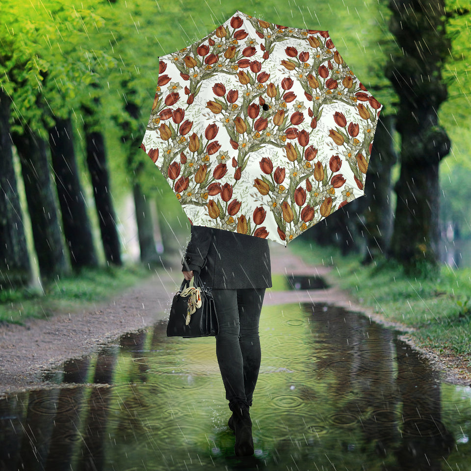 Red Tulips And Daffodils Pattern Umbrella