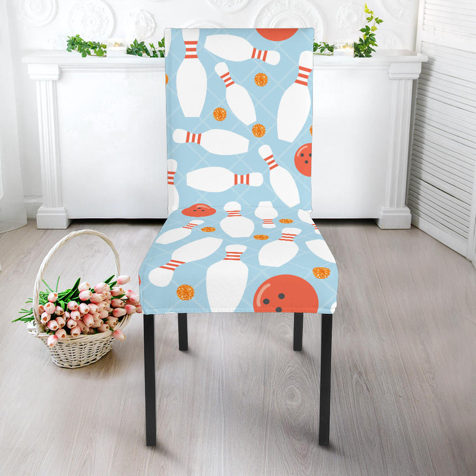 Bowling Ball Bowling Pins Blue Blackground Dining Chair Slipcover