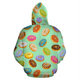 Colorful Donut Pattern Green Background Zip Up Hoodie