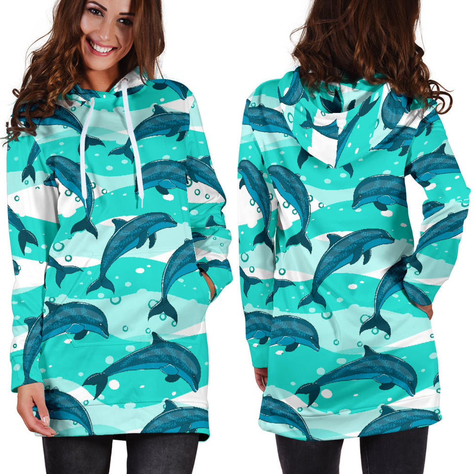 Dolphin Sea Pattern Women'S Hoodie Dress