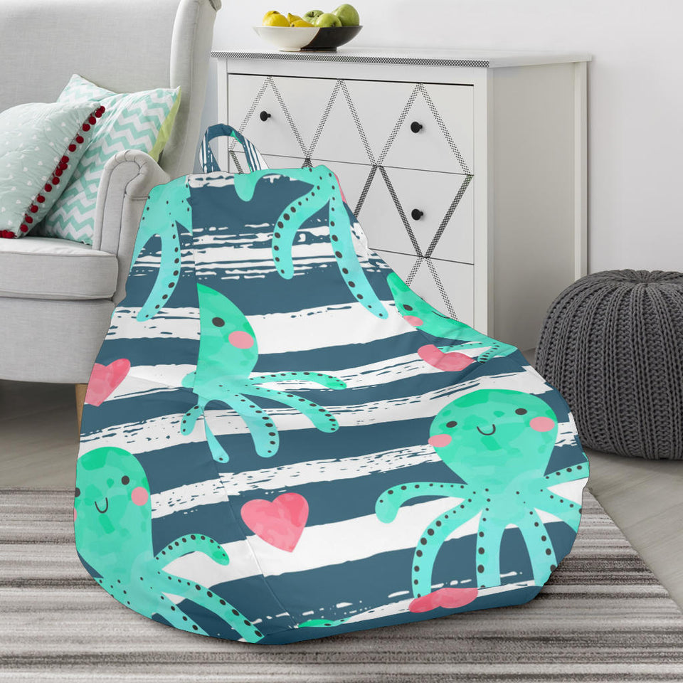 Cute Octopuses Heart Striped Background Bean Bag Cover