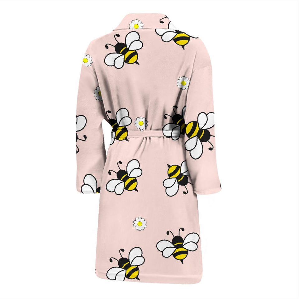 Cute Bee Flower Pattern Pink Background Men'S Bathrobe