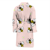 Cute Bee Flower Pattern Pink Background Men'S Bathrobe