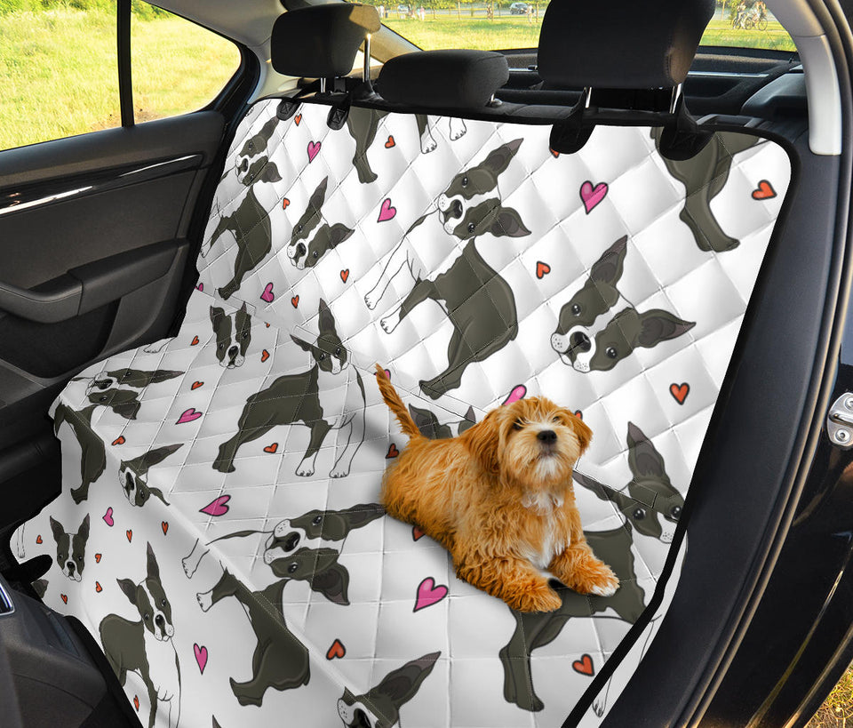 Boston Terrier Dog Hearts Vector Pattern Dog Car Seat Covers