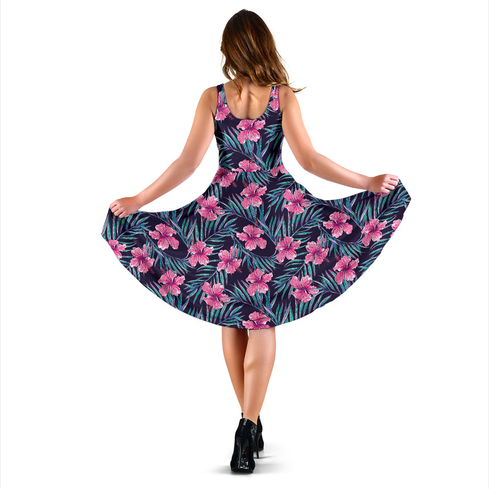 Hibiscus Pattern Print Design 05 Sleeveless Midi Dress
