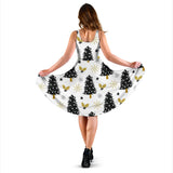Christmas Tree Holly Snow Star Pattern Sleeveless Midi Dress
