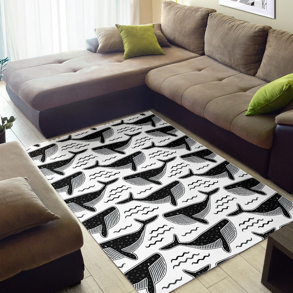 Black Whale Pattern Area Rug