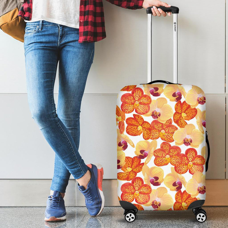 Orange Yellow Orchid Flower Pattern Background Cabin Suitcases Luggages