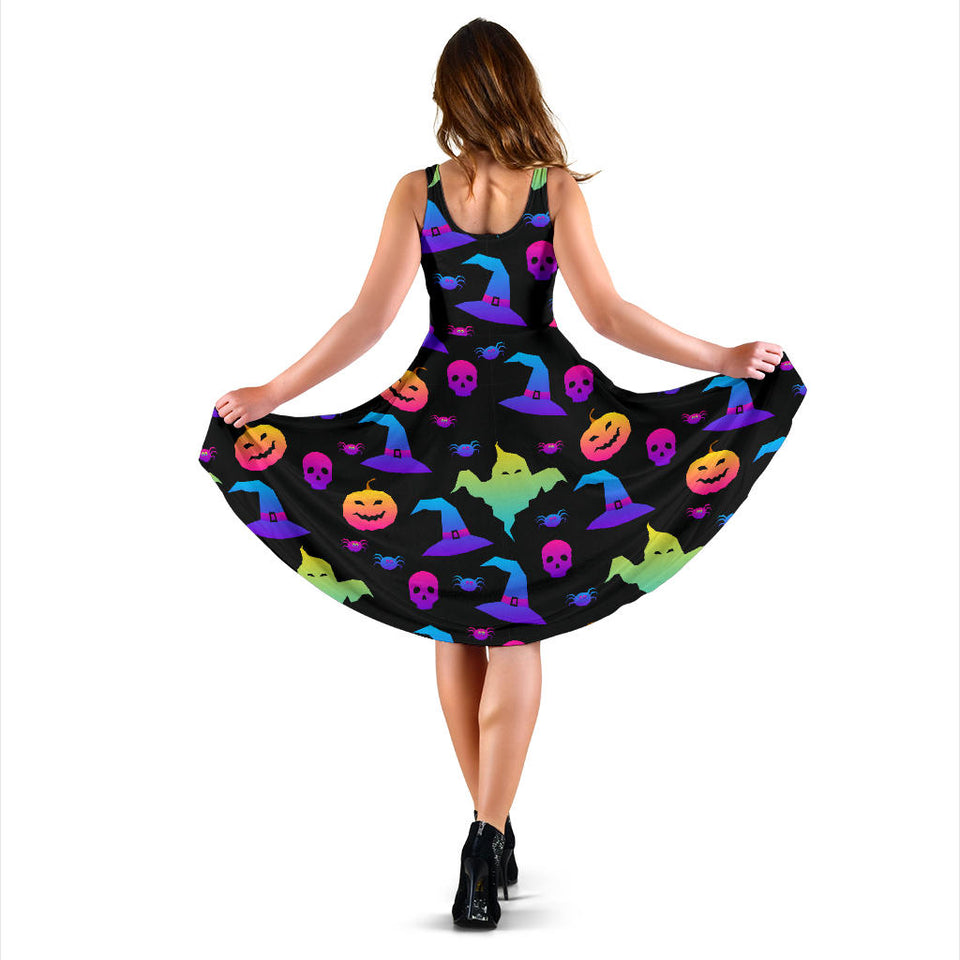 Colorful Halloween Background Sleeveless Midi Dress