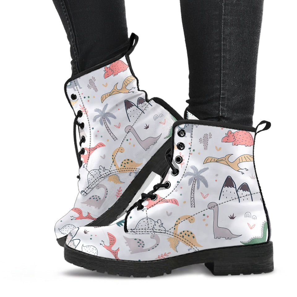 Cute Cartoon Dinosaurs Tree Pattern Leather Boots