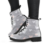 Heart Pattern Gray Background Leather Boots