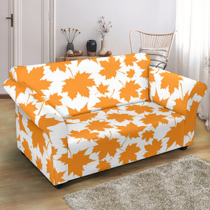 Orange Maple Leaf Pattern Loveseat Couch Slipcover