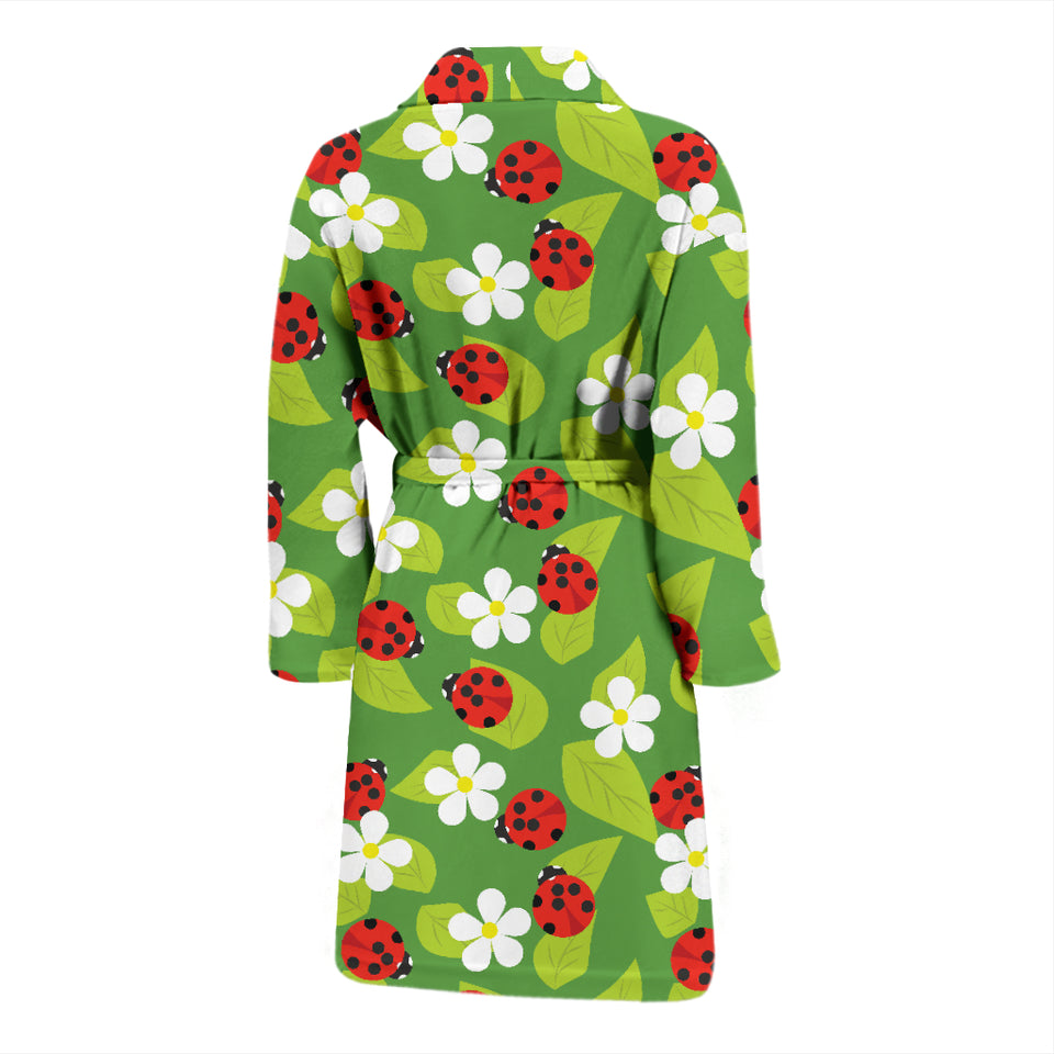 Ladybug Pattern Print Design 01 Men's Bathrobe