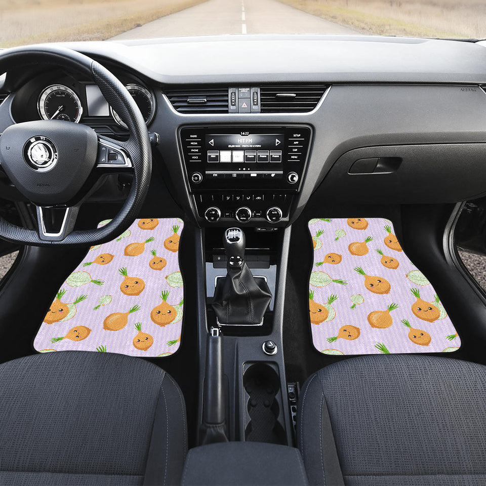 Cute Onions Smiling Faces Purple Background Front Car Mats