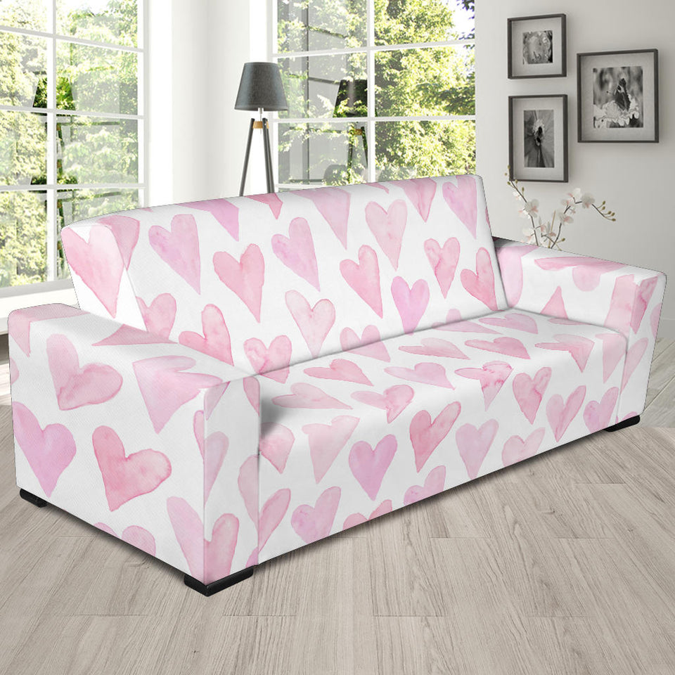 Watercolor Pink Heart Pattern Sofa Slipcover