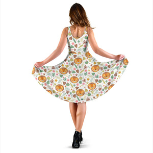 Lion Pattern Print Design 04 Sleeveless Midi Dress