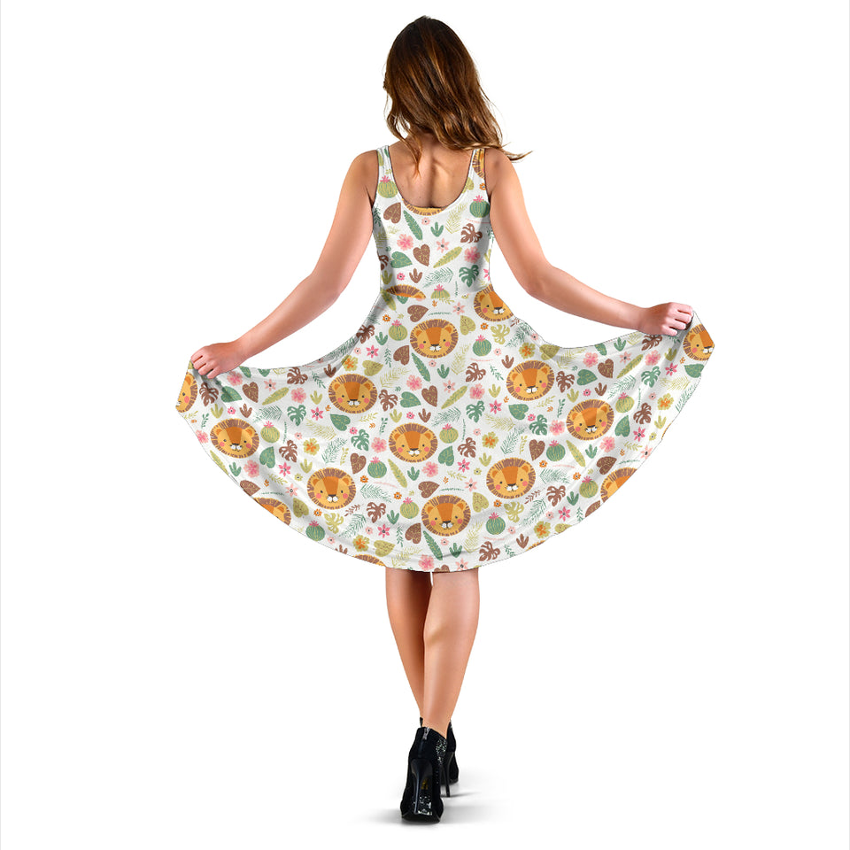 Lion Pattern Print Design 04 Sleeveless Midi Dress