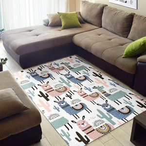 Lama Alpaca Cactus Hand Drawn Pattern Area Rug