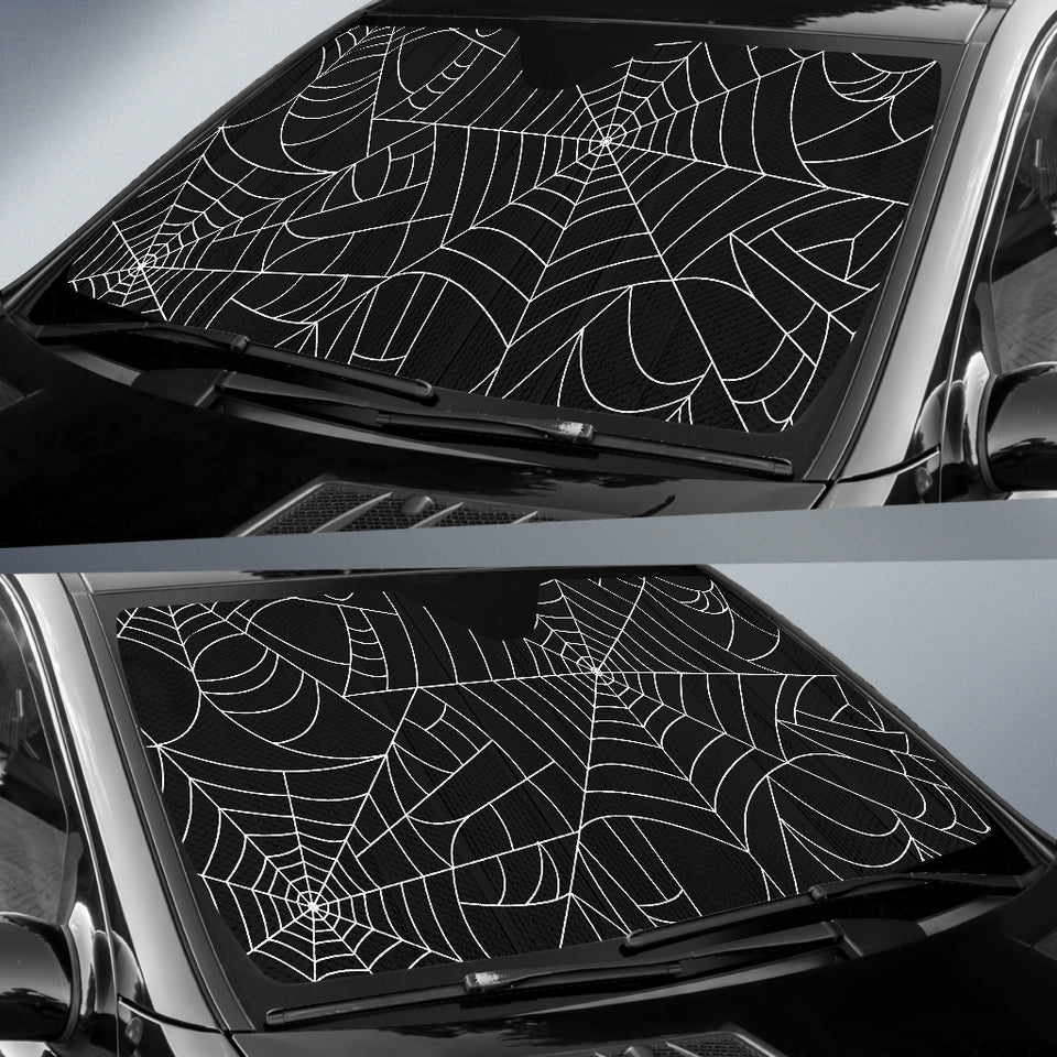 Spider Web Pattern Black Background White Cobweb Car Sun Shade