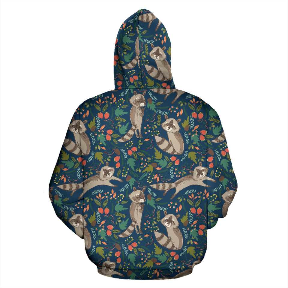 Raccoon Tropical Leaves Pattern Zip Up Hoodie