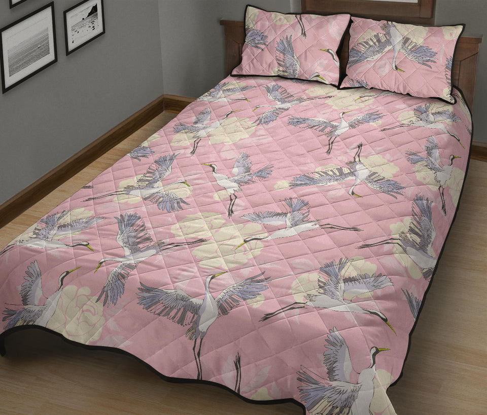 Japanese crane rose pattern Quilt Bed Set