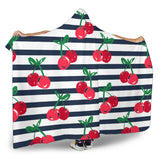 Hand Drawn Cherry Pattern Striped Background Hooded Blanket