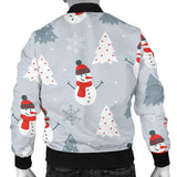 Snowman Christmas  Tree Snow Gray Background Men'S Bomber Jacket