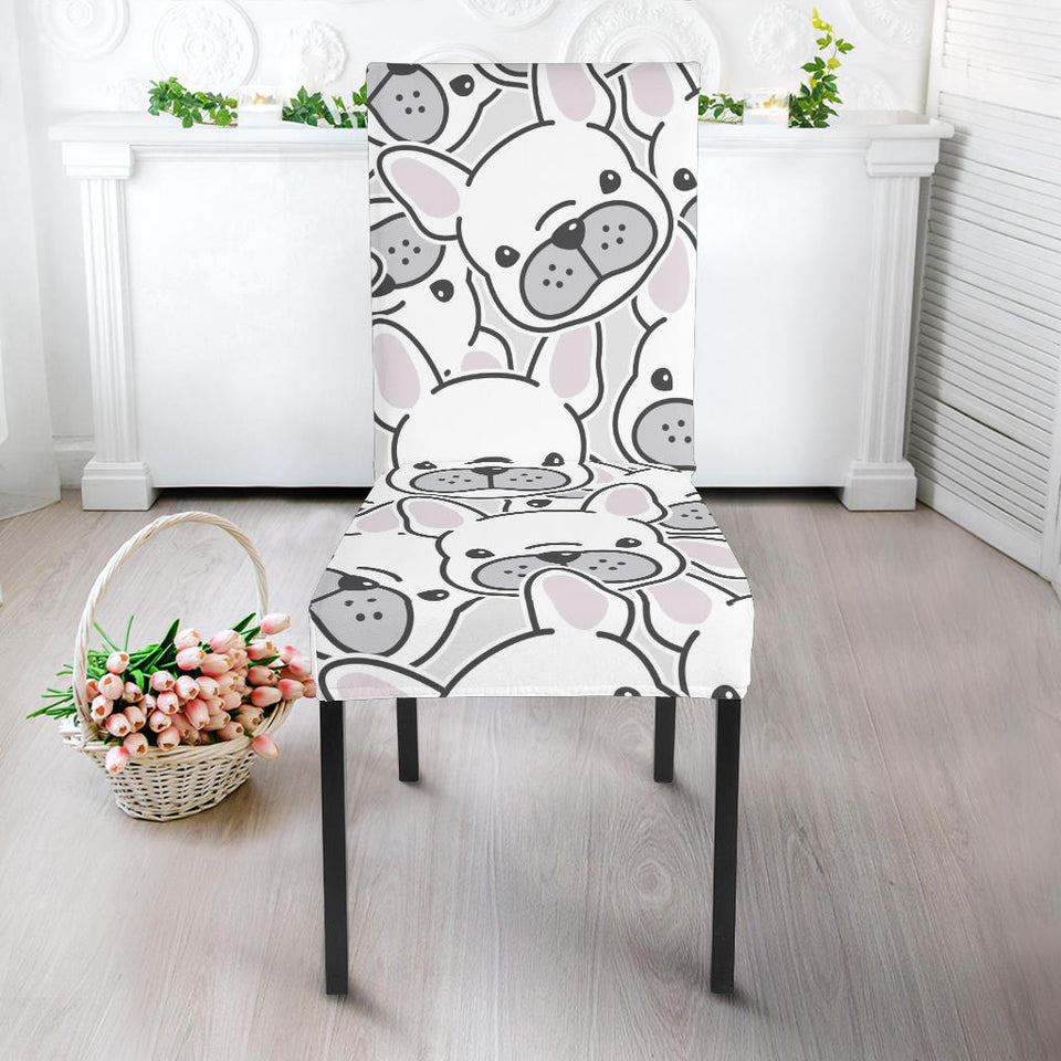 Cute French Bulldog Head Pattern Dining Chair Slipcover