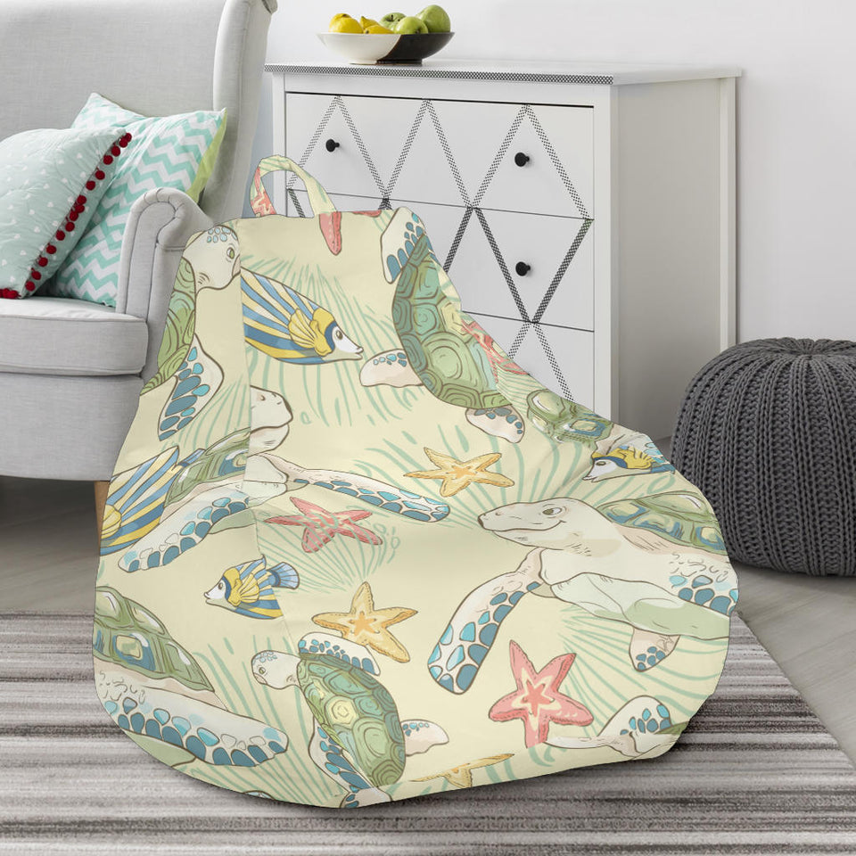 Hand Drawn Sea Turtle Fish Pattern Bean Bag Cover