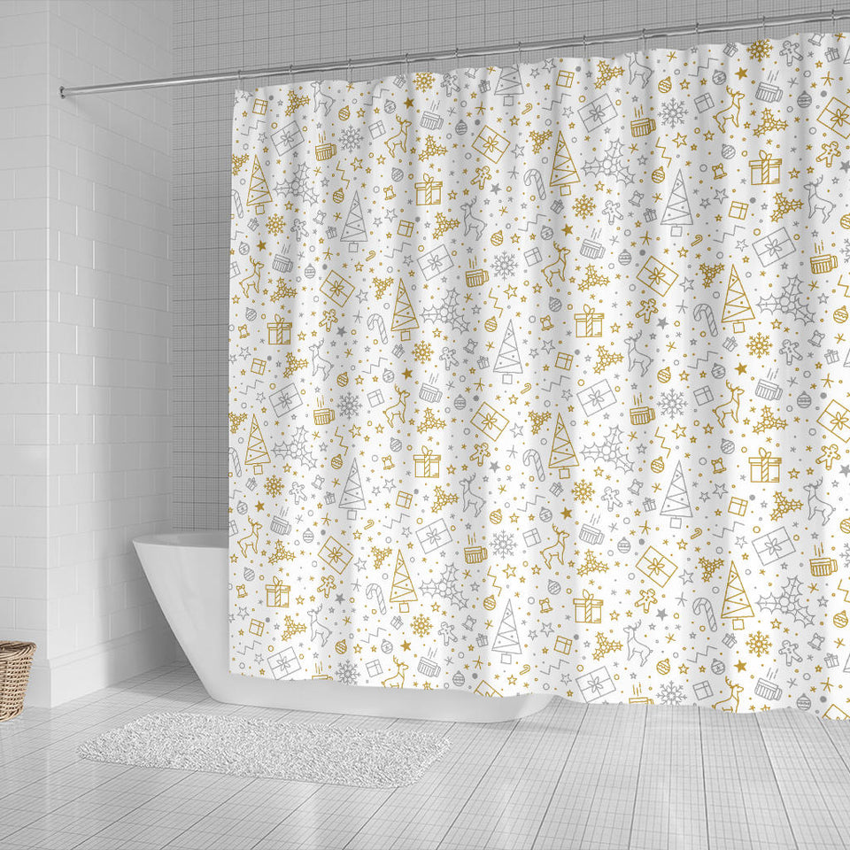 Christmas Tree Christmas Element Silver Gold Pattern Shower Curtain Fulfilled In US